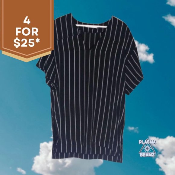 LUSH Striped V-Neck Side Slit Blouse S - Picture 1 of 10